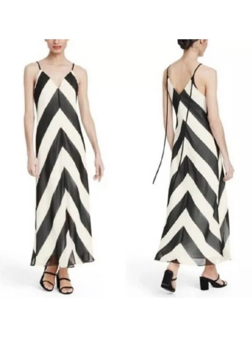 Christopher John Rogers X Target Black Chevron Maxi Slip Dress Size 4